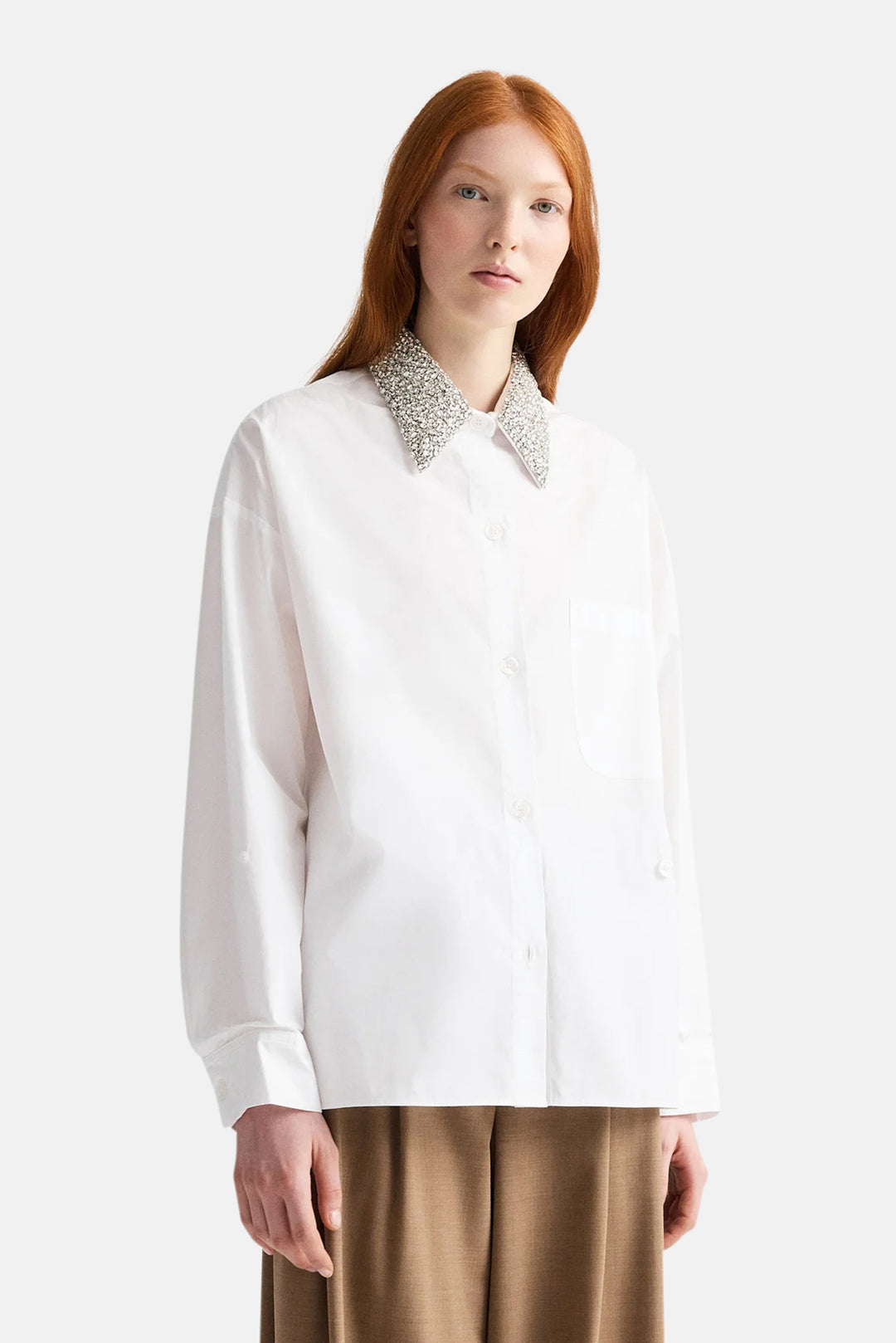 New Earl Shirt w/ Crystal Collar White