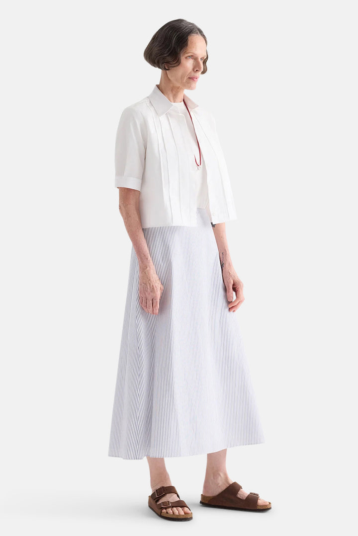 Short Lived Shirt w/ Pleated Placket in Super Compact Poplin White