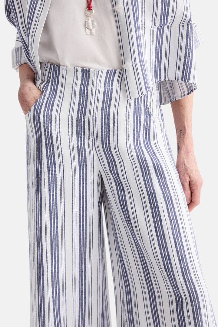 Demie Pant in Linen Ivory /Navy