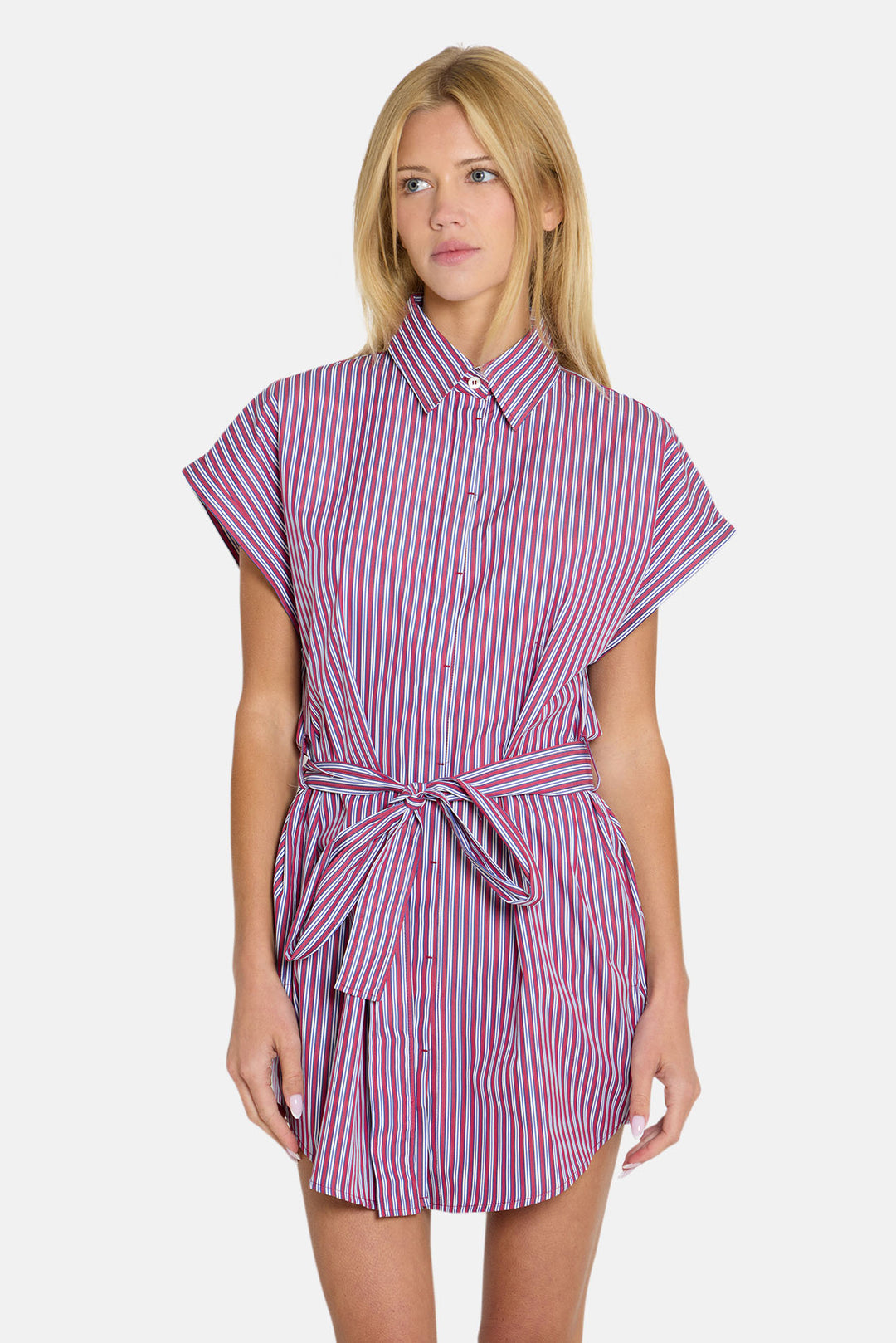 Maidstone Mini Shirt Dress Red/Blue Stripe