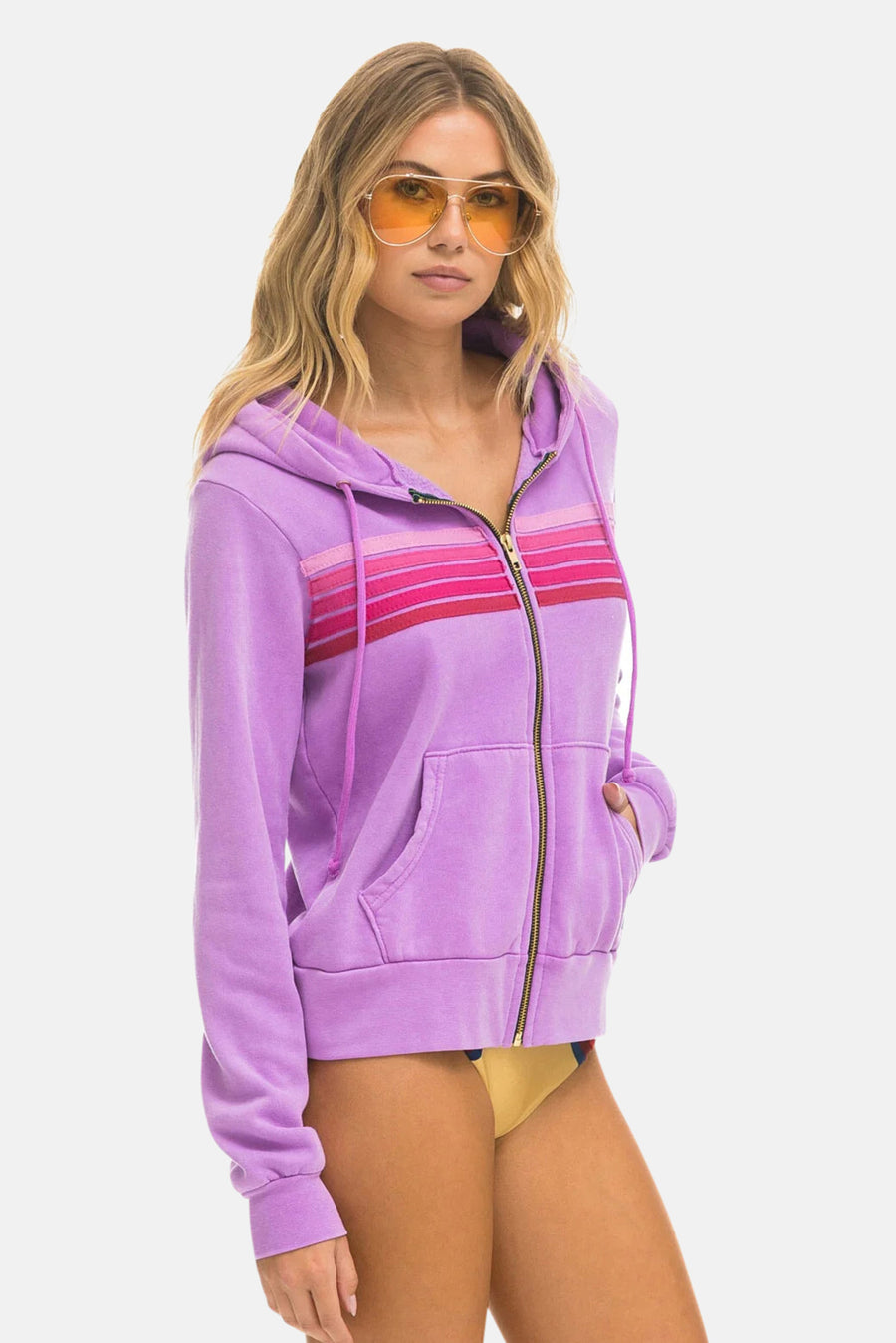 5 Stripe Zip Hoodie Neon Purple/Pink