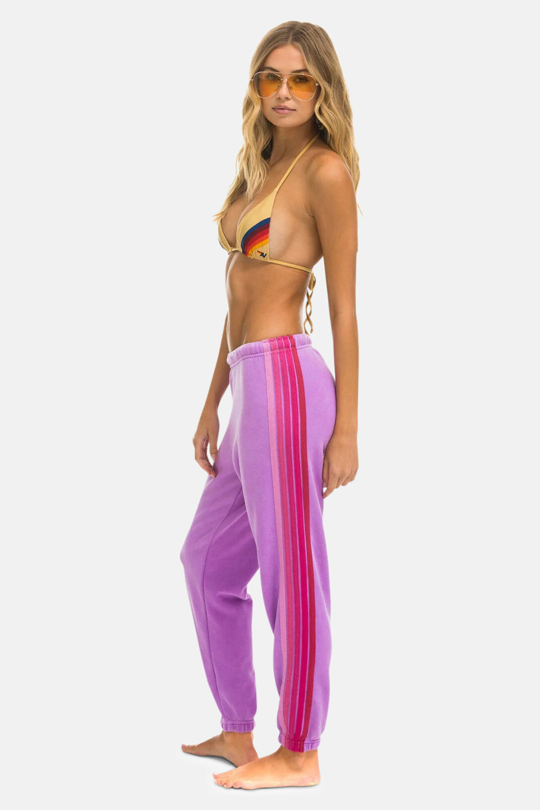 Aviator Nation  5 Stripe Women's Sweatpants (Black/Neon Rainbow