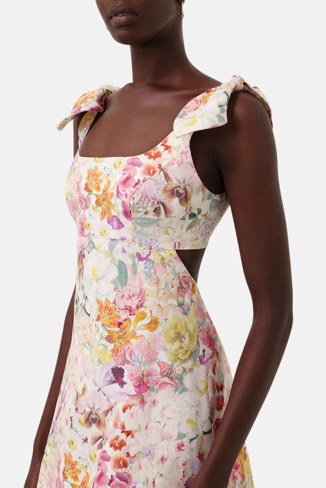Harmony Tie Shoulder Midi Dress Kaleidoscope Garden blueandcream Harmony Tie Shoulder Midi Dress Kaleidoscope Garden blueandcream