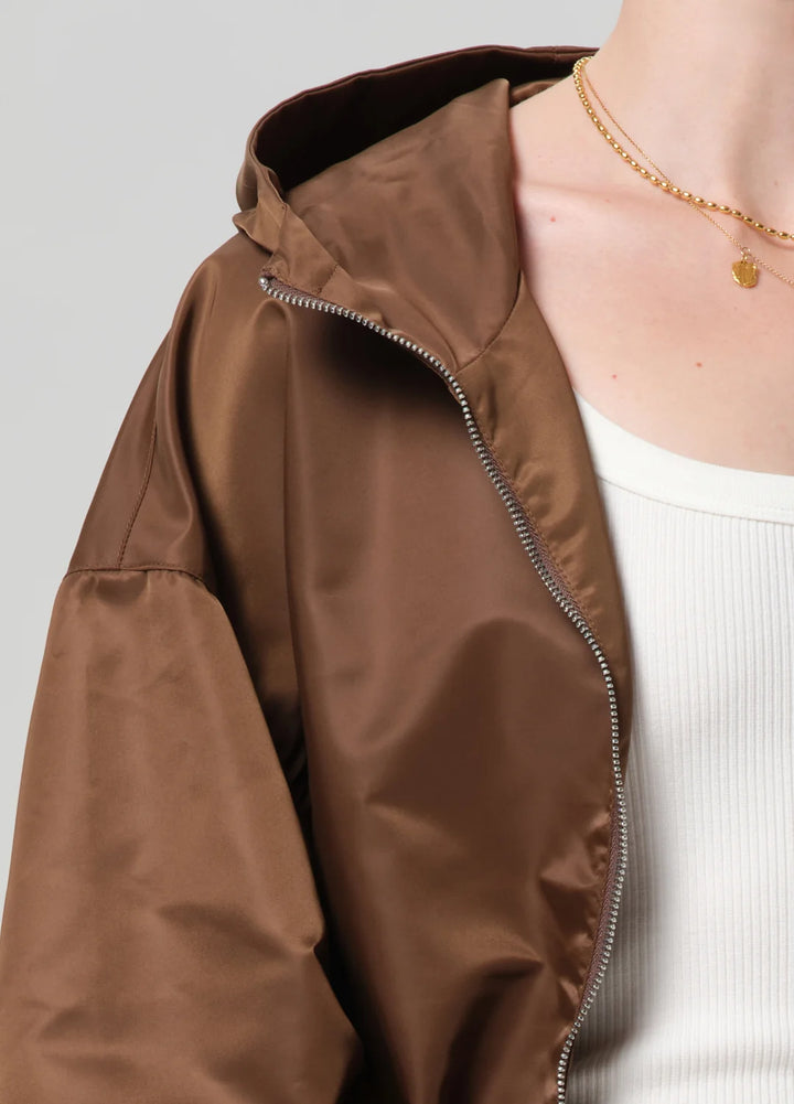 Cropped Nylon Windbreaker in Brown