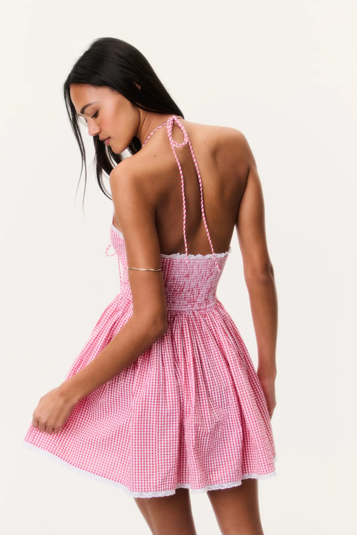 Khloe Cotton Gingham Mini Dress Berry Bramble