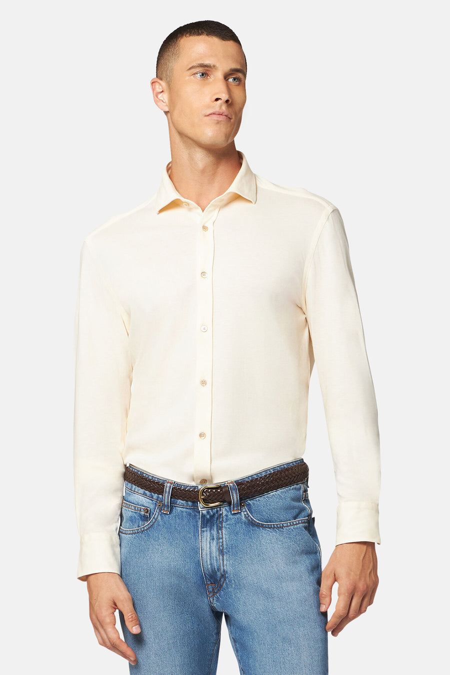 Jersey Cotton Button Up Shirt Vanilla