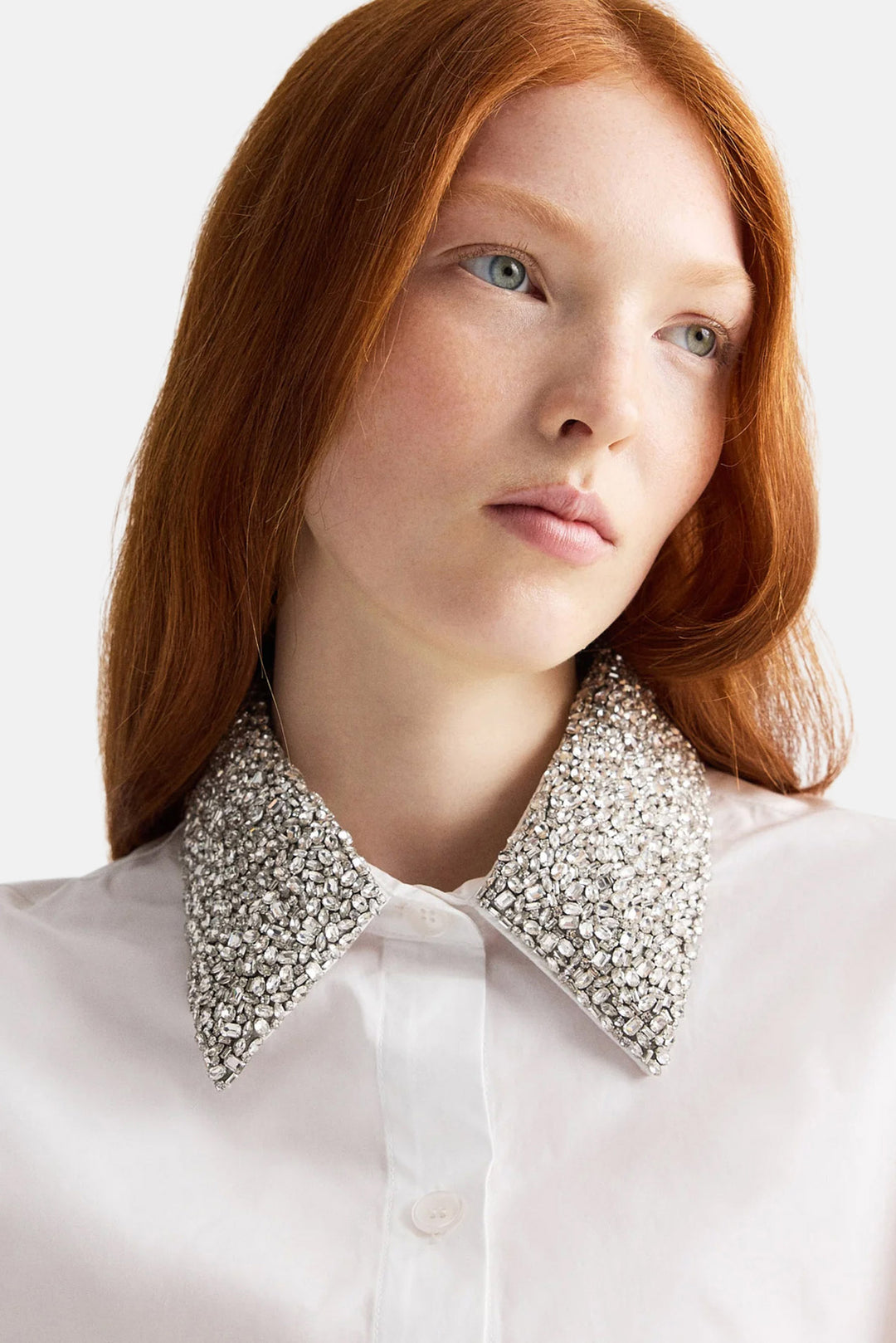 New Earl Shirt w/ Crystal Collar White