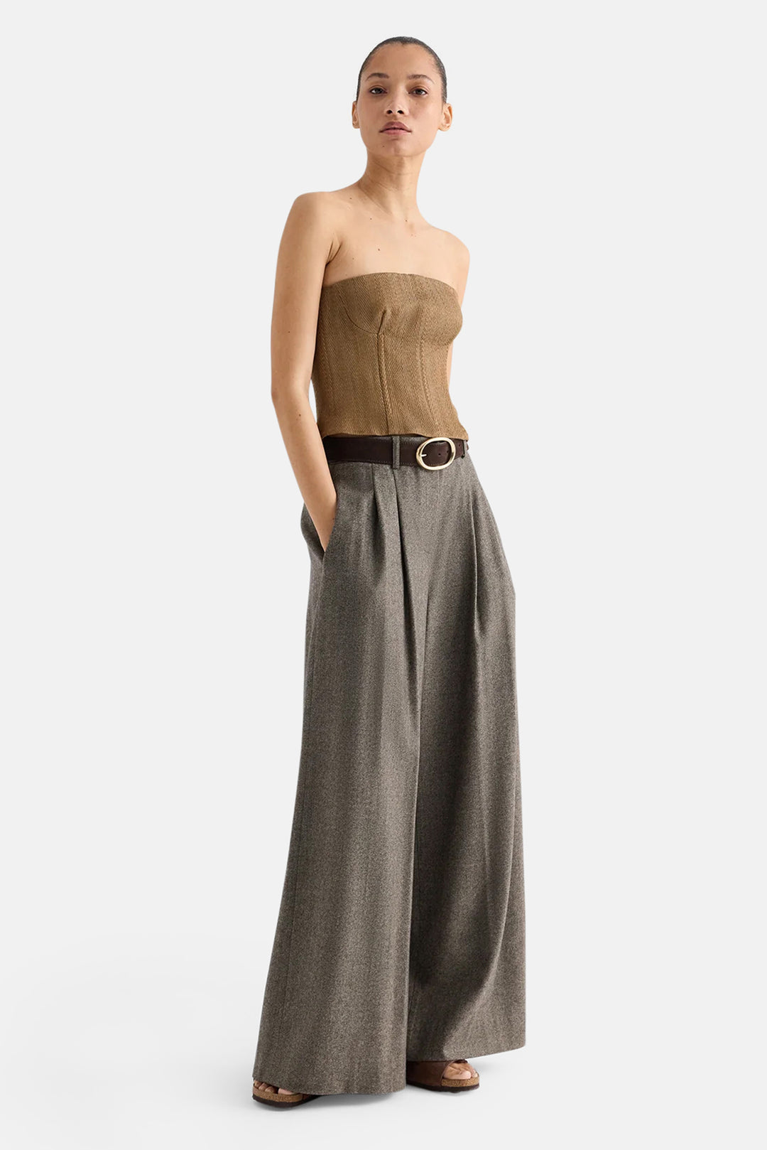 Jillian Chevron Bustier in Linen-Blend Kelp