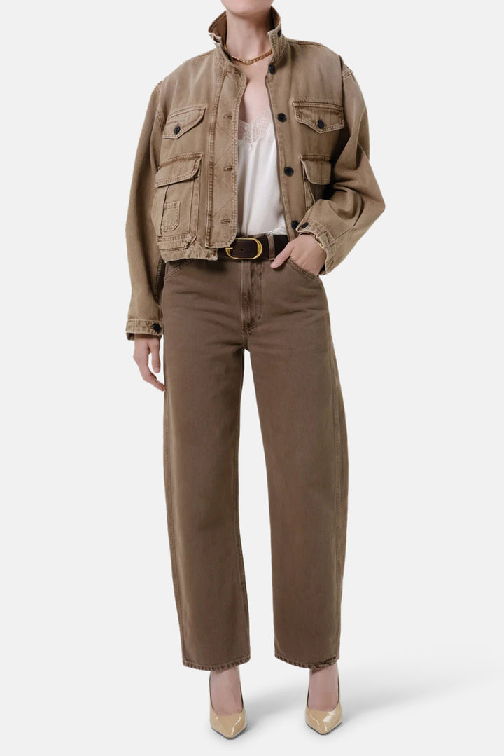 Funnel Collar Barn Jacket In Tan