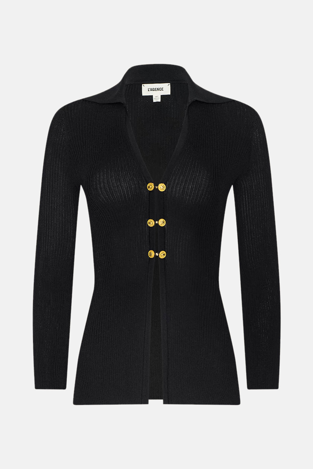Kaye Rib Collared Cardigan Black/Gold