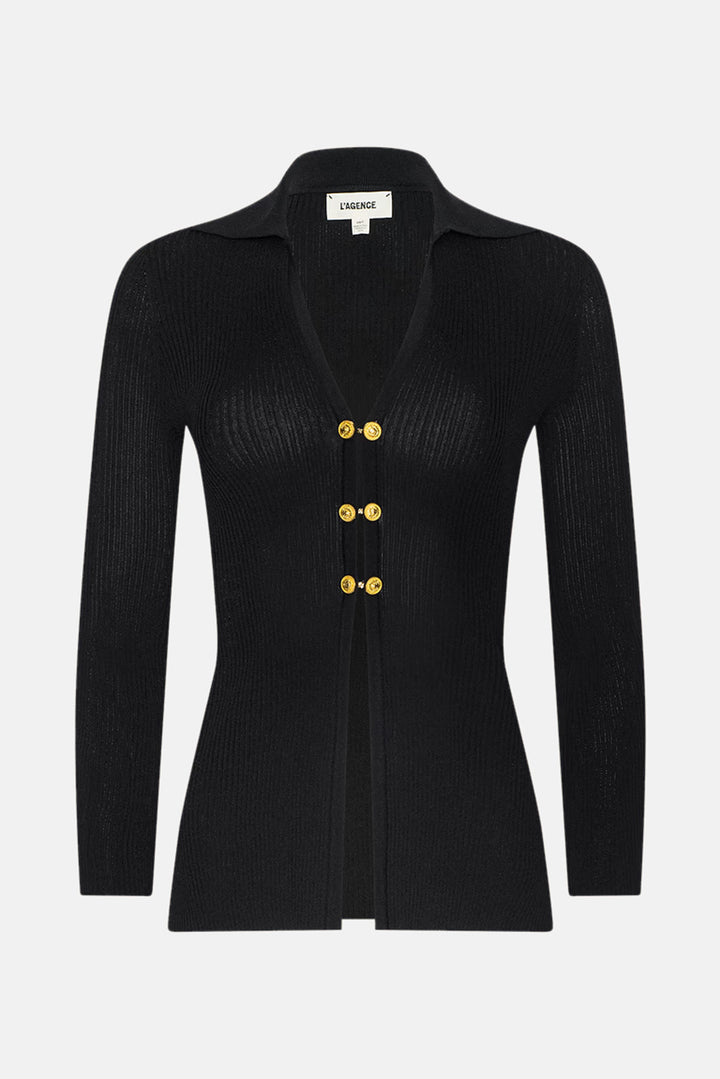 Kaye Rib Collared Cardigan Black/Gold