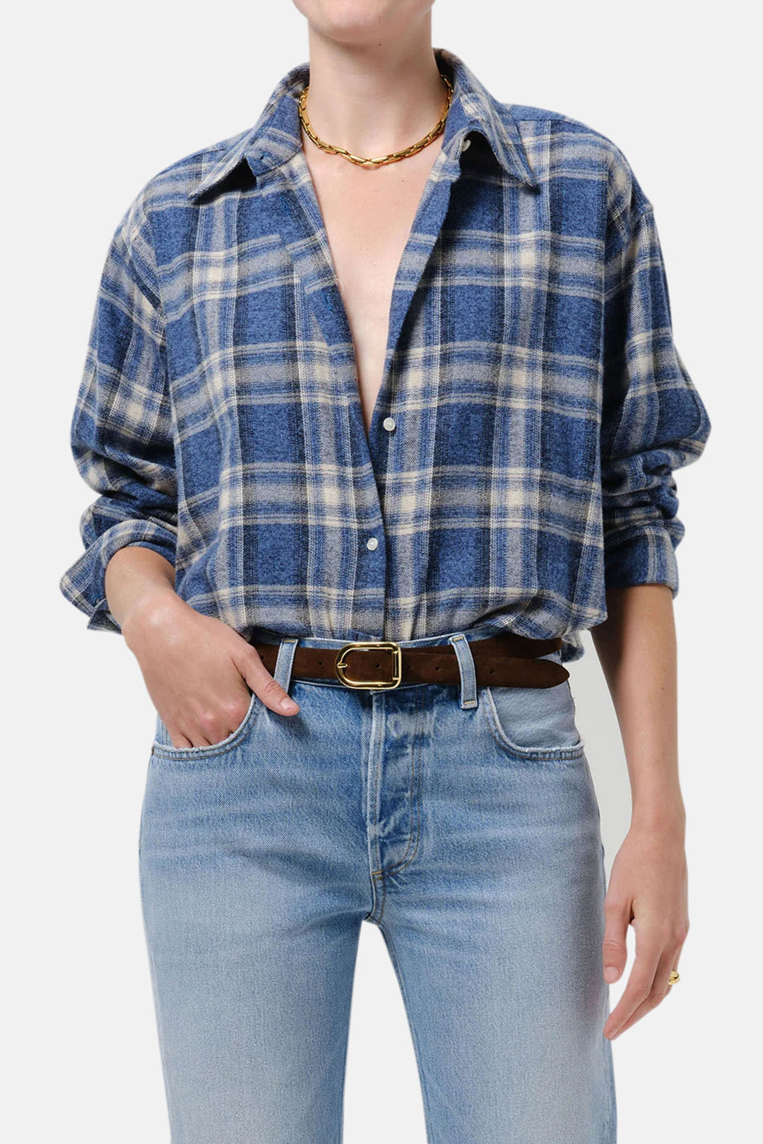 Ana Cropped Shirt in Marina Plaid