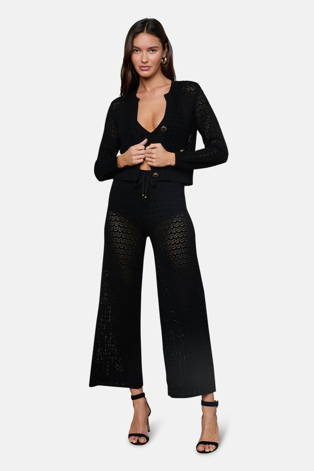 Orla Pointelle Knit Cardigan Black/Gold