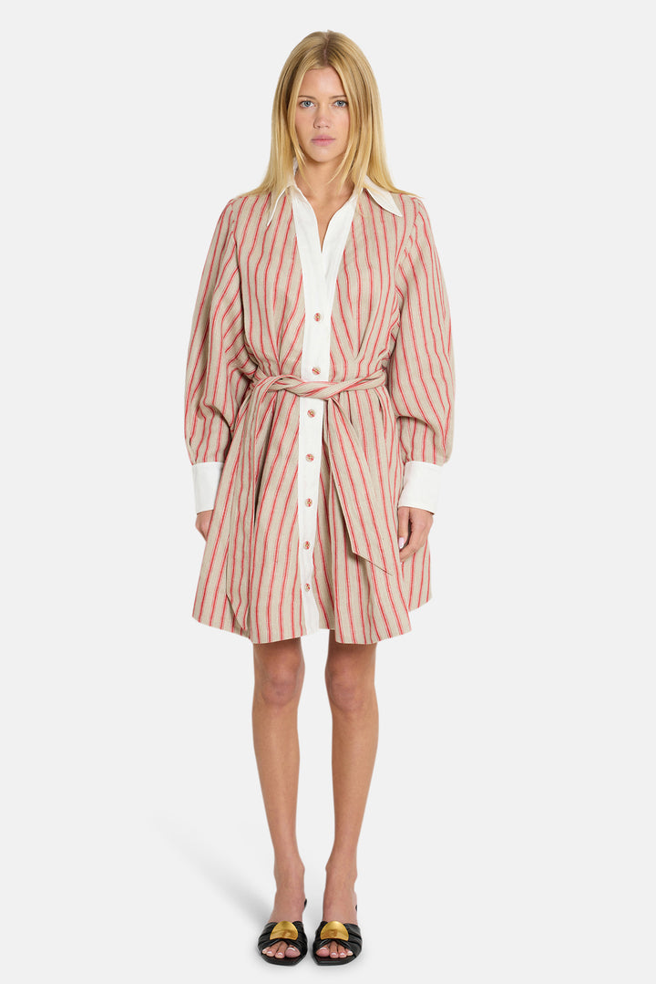 Alice Shirt Dress Beige/Red Stripe w/ White Collar