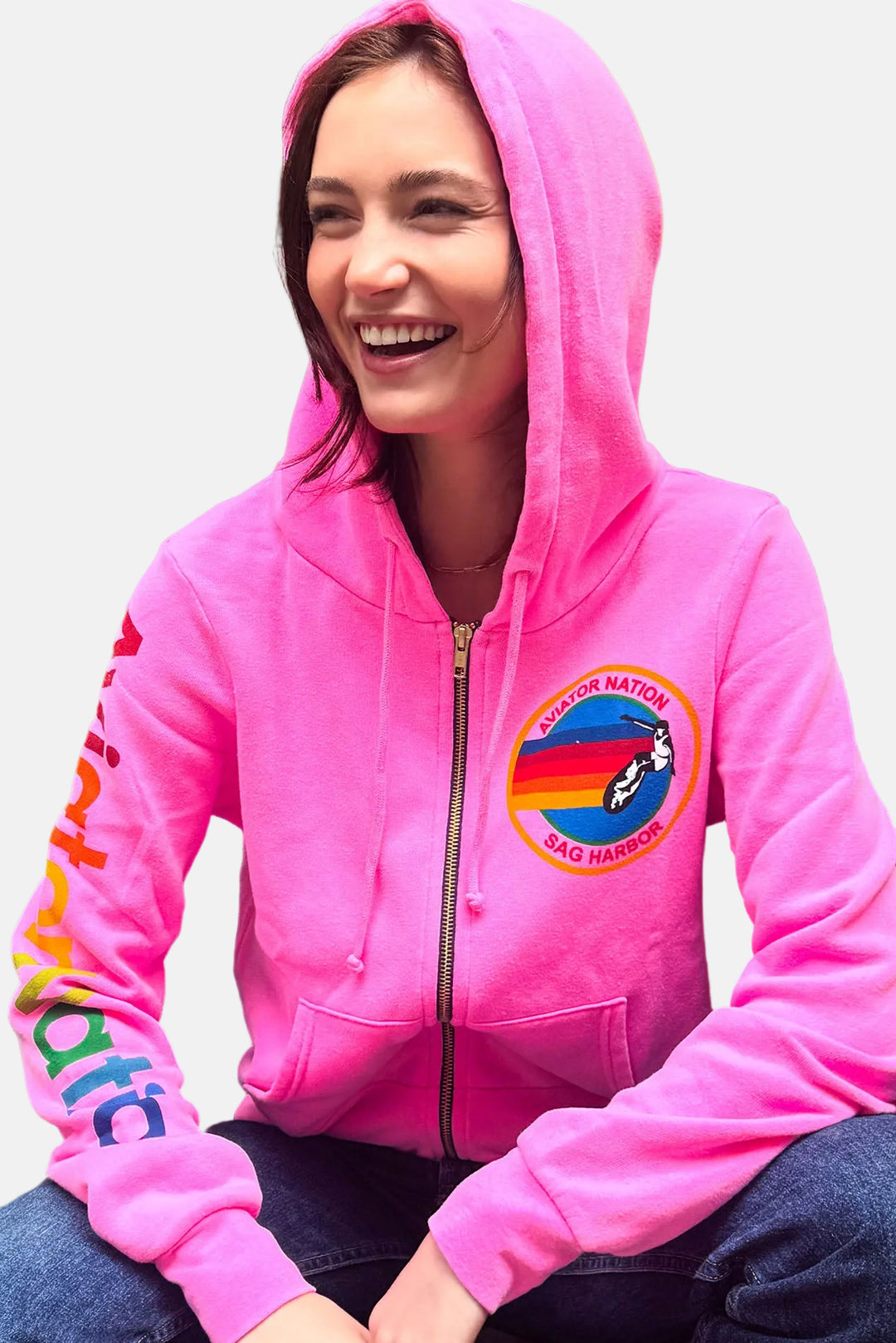 Sag Harbor Signature Zip Hoodie Neon Pink