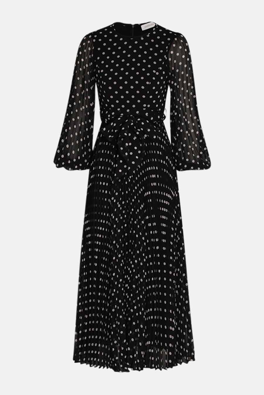 Sunray Long Sleeve Midi Black/Cream Dot