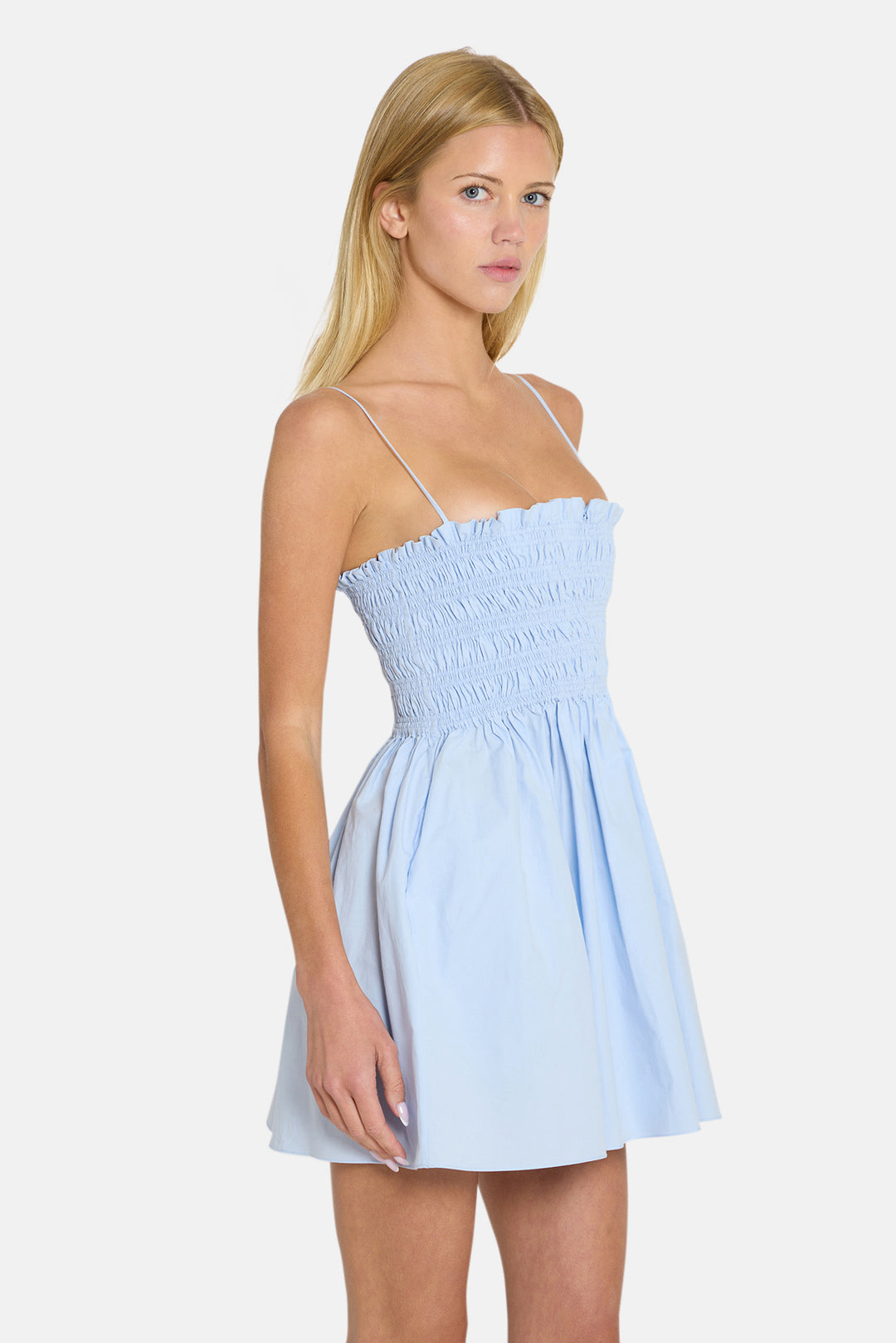 Cindy Shirred Mini Dress Pale Blue