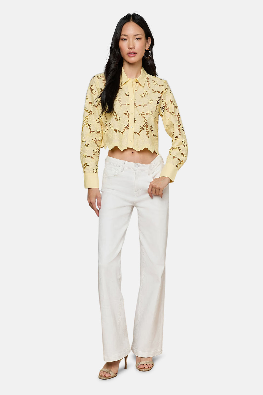 Seychelle Cropped Eyelet Blouse Lemon Sorbet