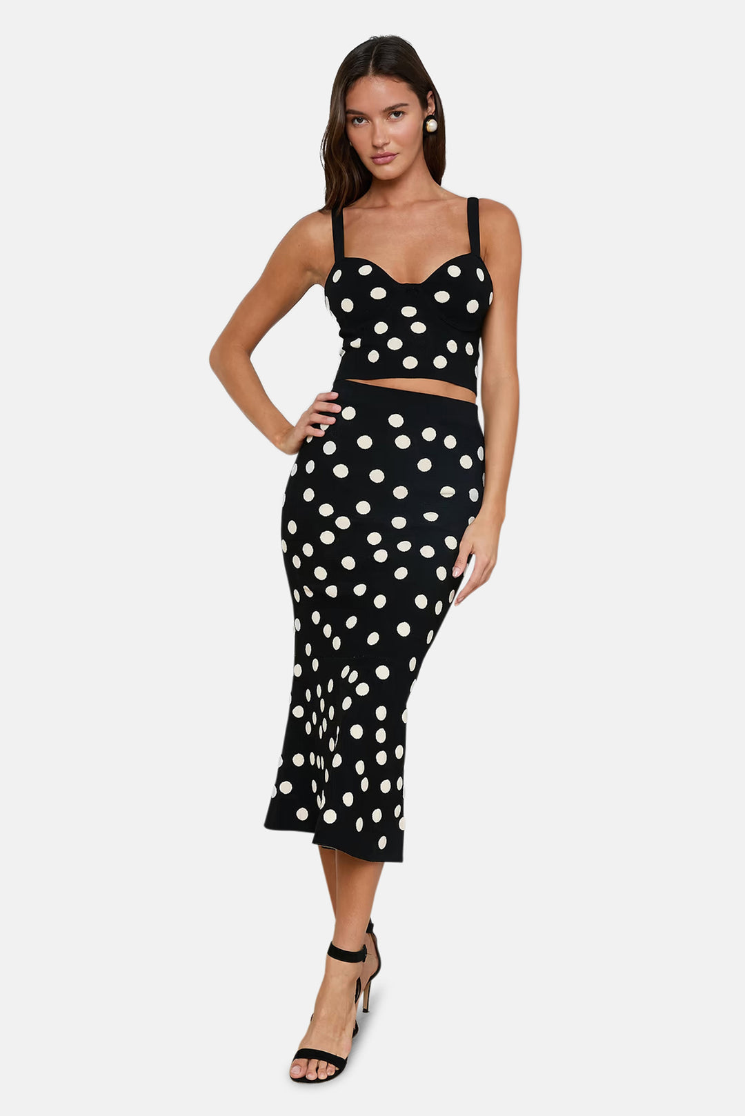 Mae Knit Flare Skirt Black/Ecru Polka Dot
