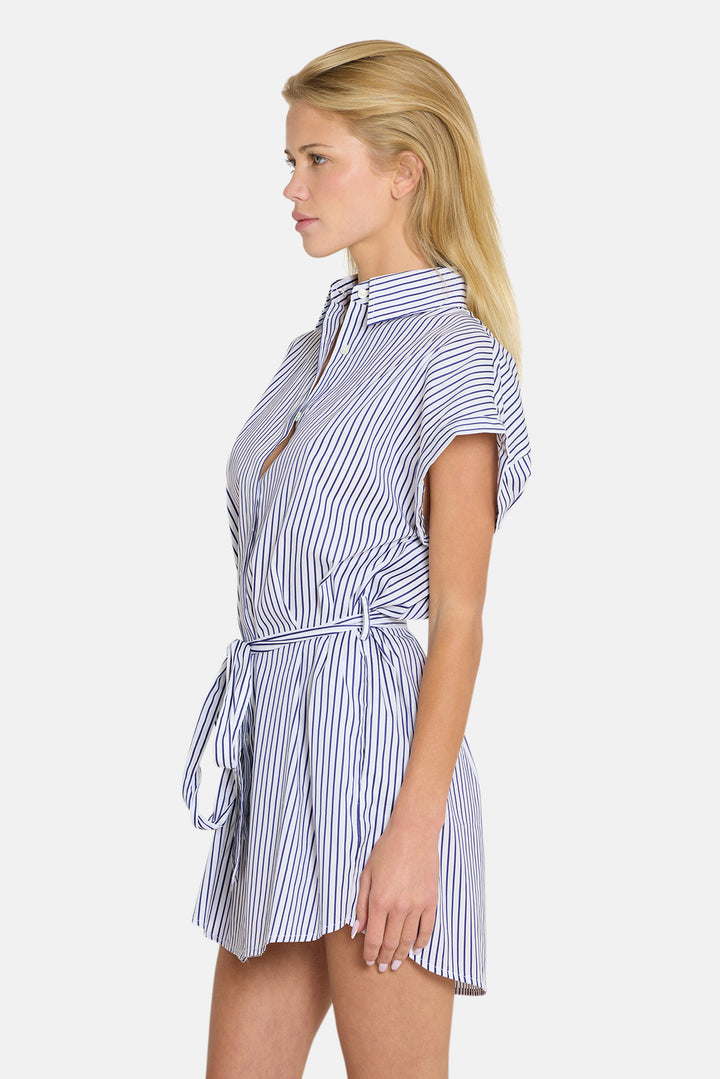 Maidstone Mini Shirt Dress White/Navy Stripe