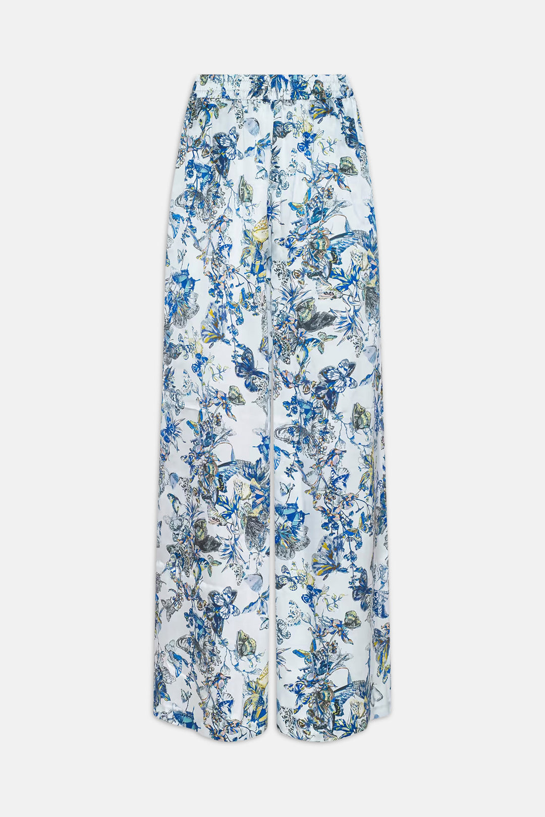 Lillian Silk Wide-Leg Pant Grey Multi Watercolor Butterfly
