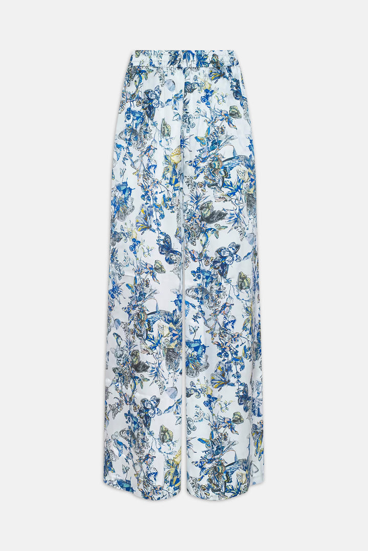 Lillian Silk Wide-Leg Pant Grey Multi Watercolor Butterfly