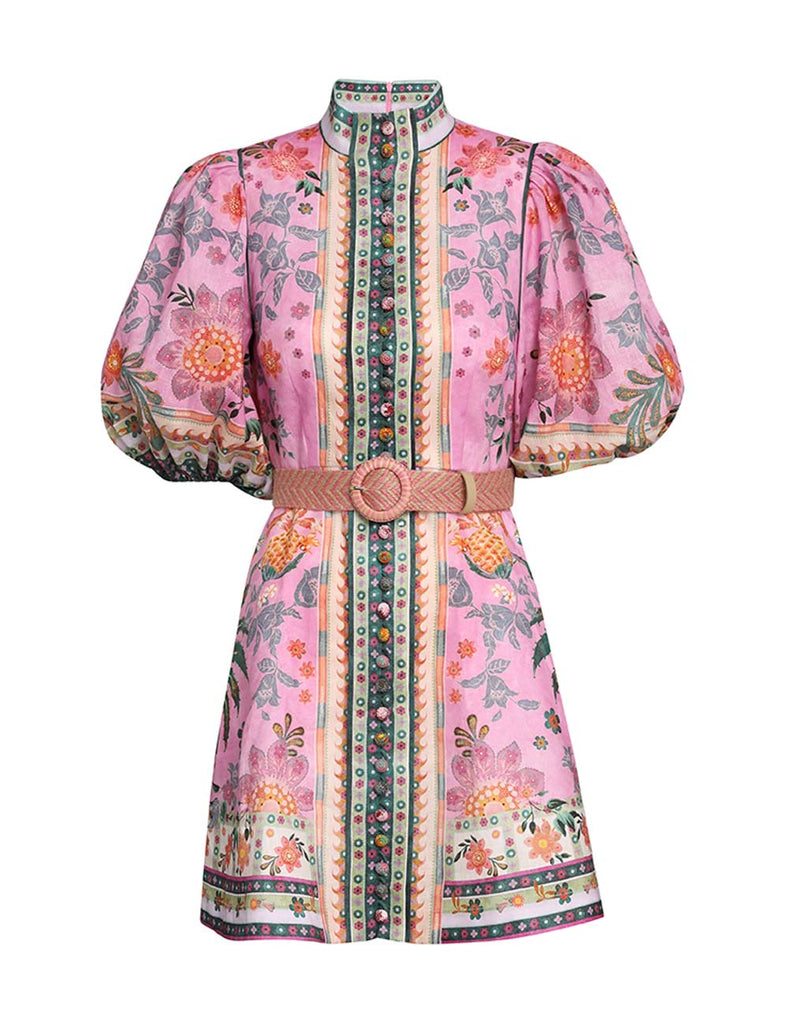 Ginger Buttoned Mini Dress Pink Multi – blueandcream
