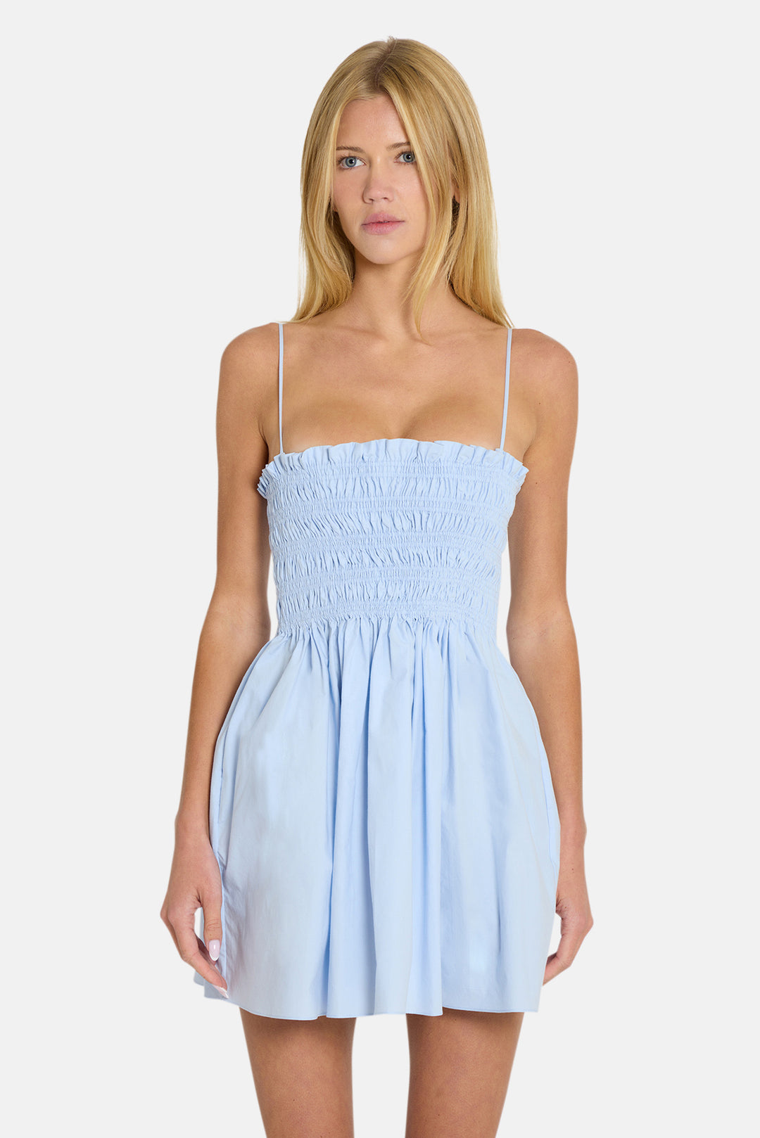 Cindy Shirred Mini Dress Pale Blue