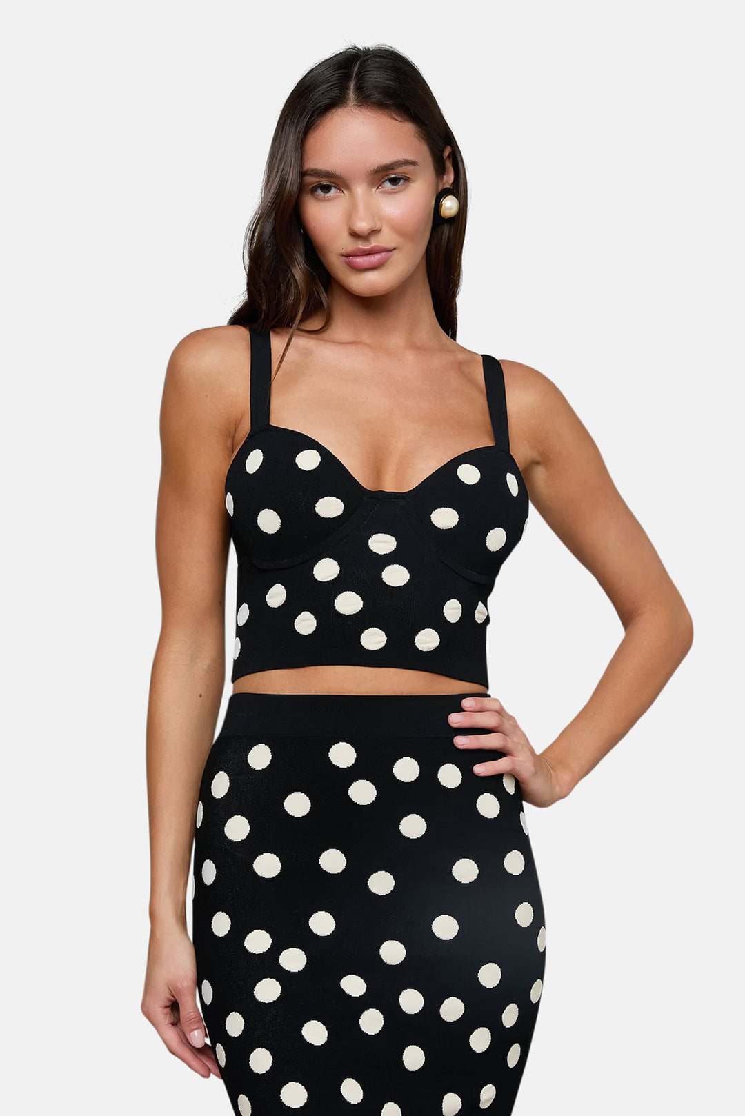 Tula Knit Bra Top Black/Ecru Polka Dot