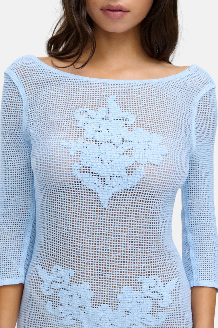 Le Jardin Crochet Mini Dress Blue Jay