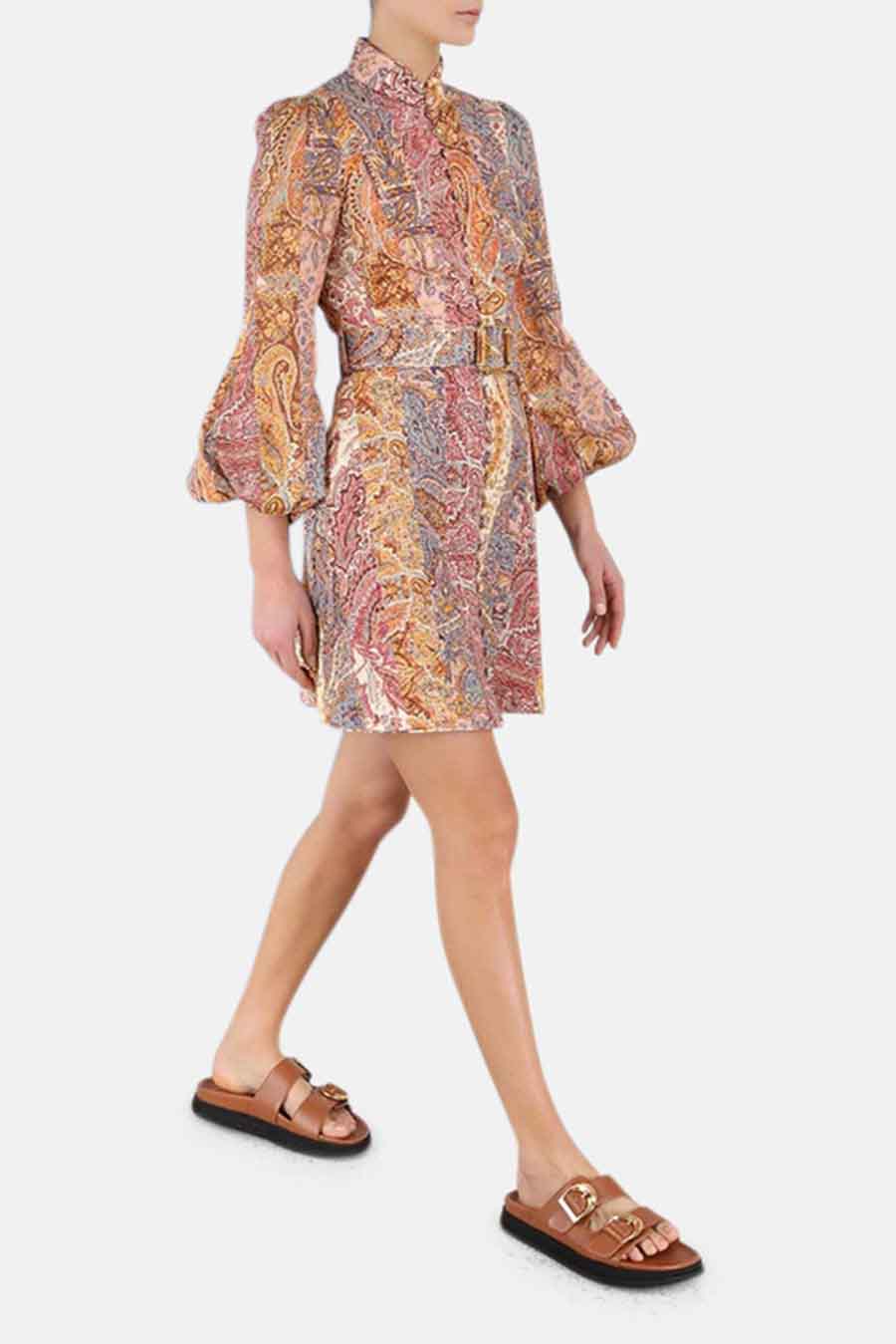 Zimmerman Luminosity Belted Mini Dress Multi Paisley Stripe blueandcream Zimmerman Luminosity Belted Mini Dress Multi Paisley Stripe blueandcream
