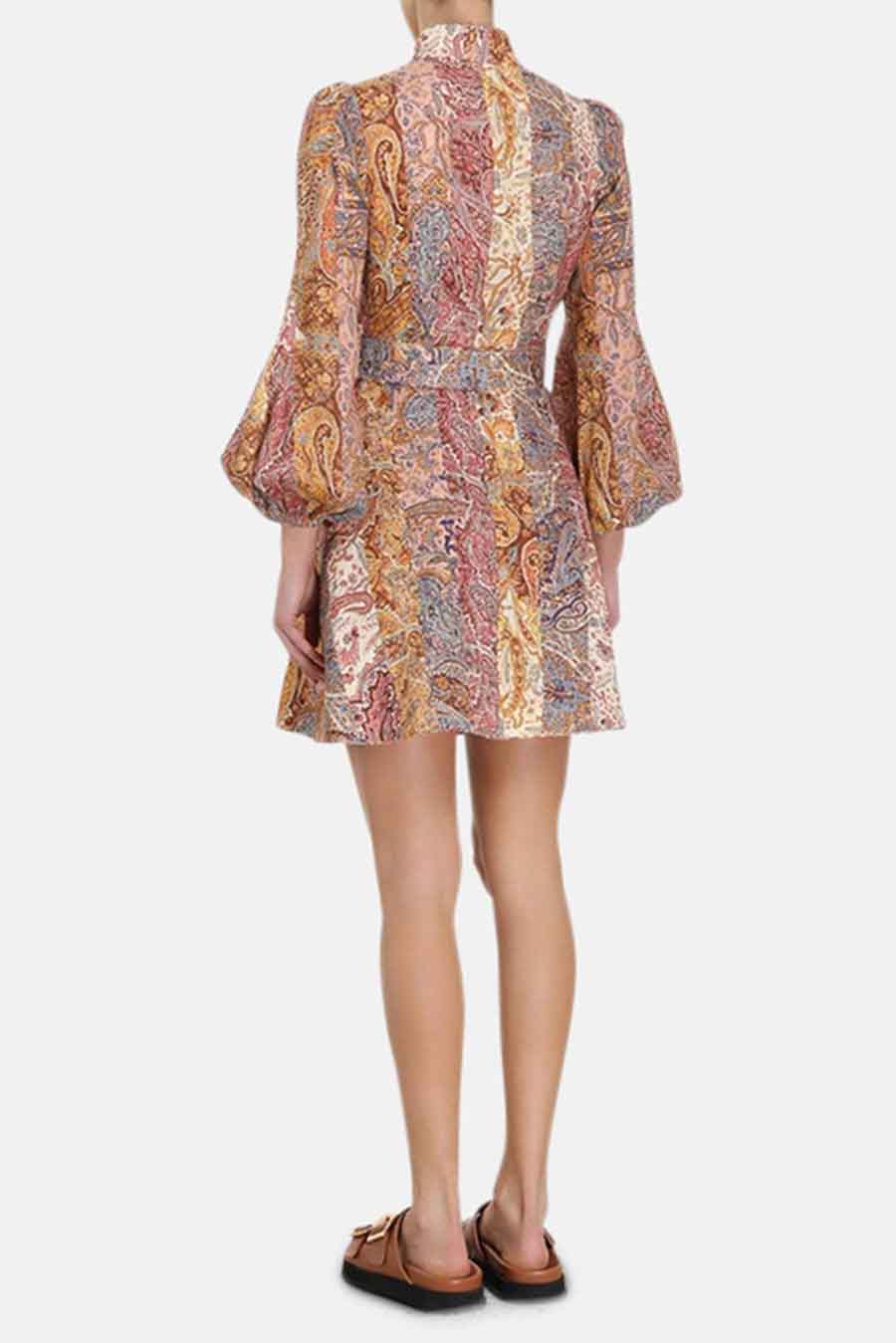 Zimmerman Luminosity Belted Mini Dress Multi Paisley Stripe blueandcream Zimmerman Luminosity Belted Mini Dress Multi Paisley Stripe blueandcream