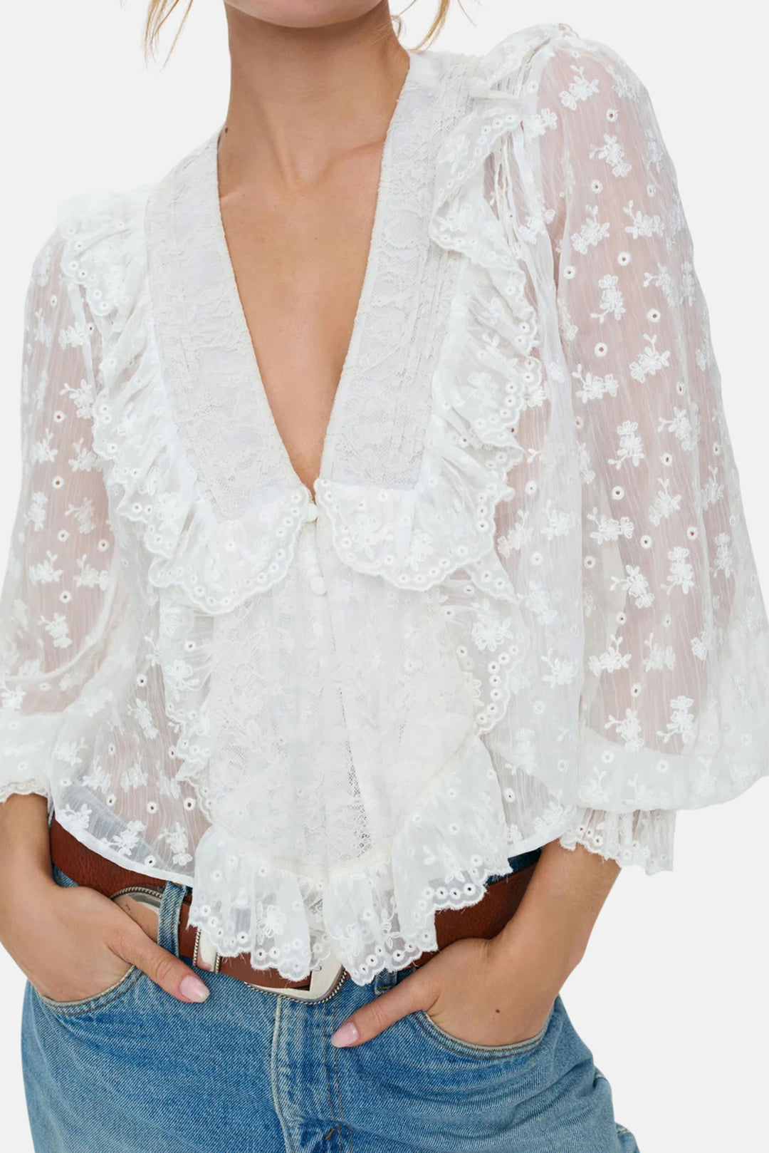 Hamptons Eyelet Blouse Cream
