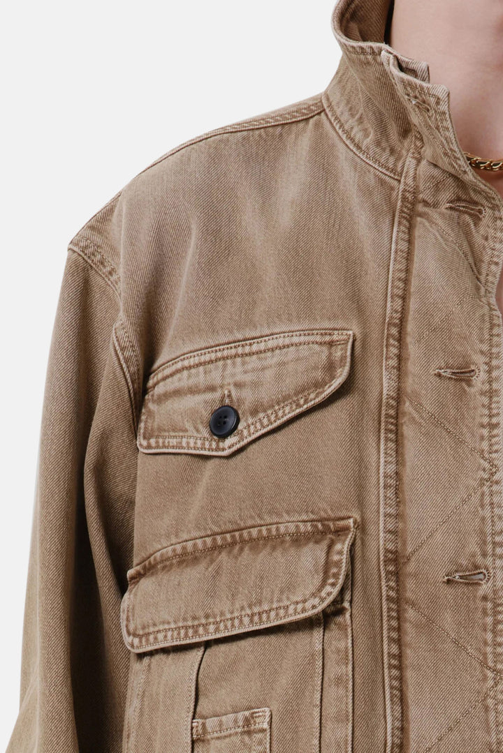 Funnel Collar Barn Jacket In Tan