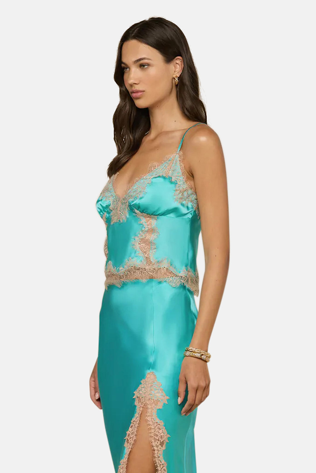 Kimber Silk Lace Camisole Cyan/Cappuccino