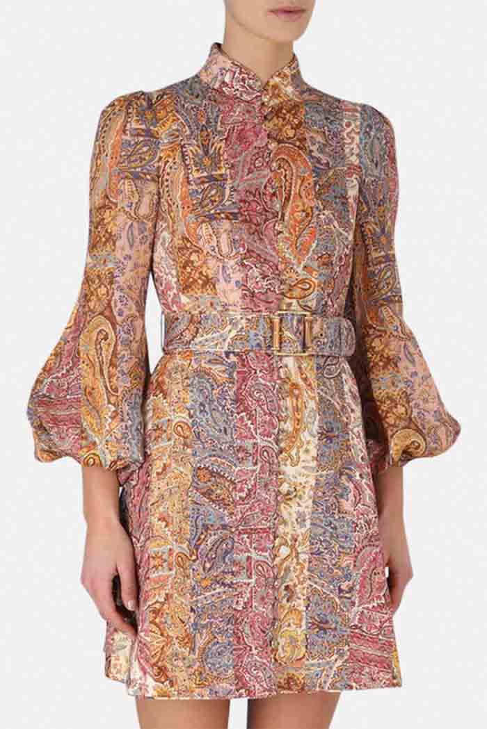 Luminosity Belted Mini Dress Multi Paisley Stripe