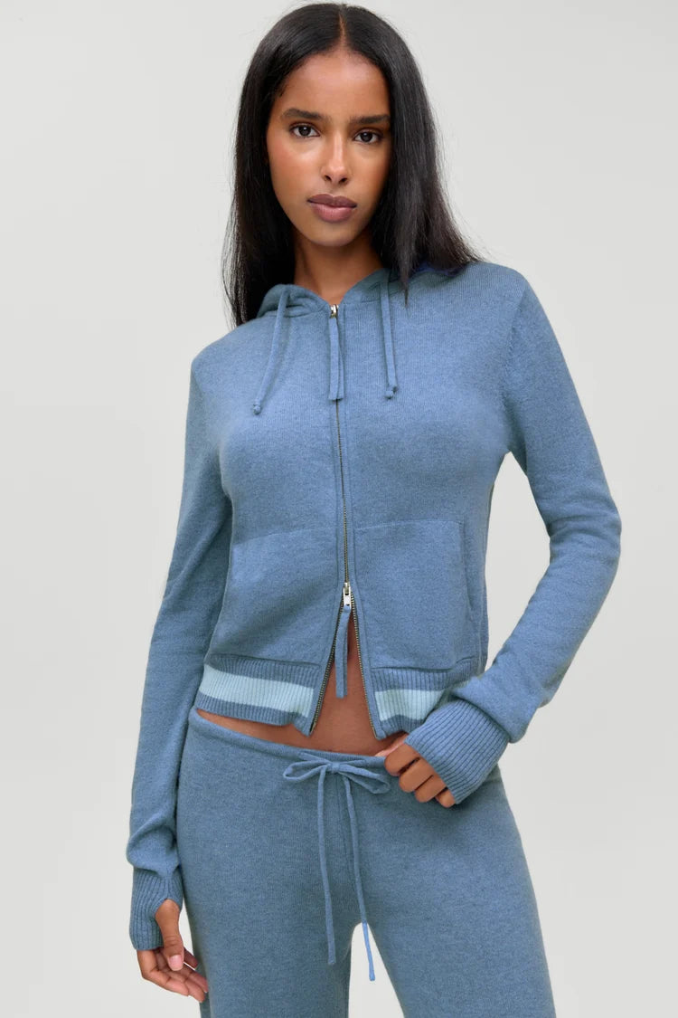 Topanga Cashmere Zip Up Hoodie Blue Lake
