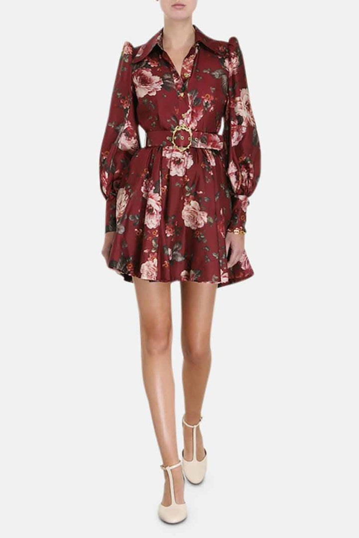 Luminosity Shirt Dress Burgundy Floral Print