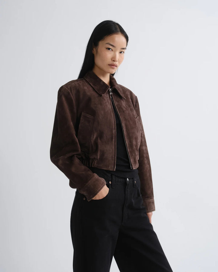Nahla Cropped Suede Jacket in Root