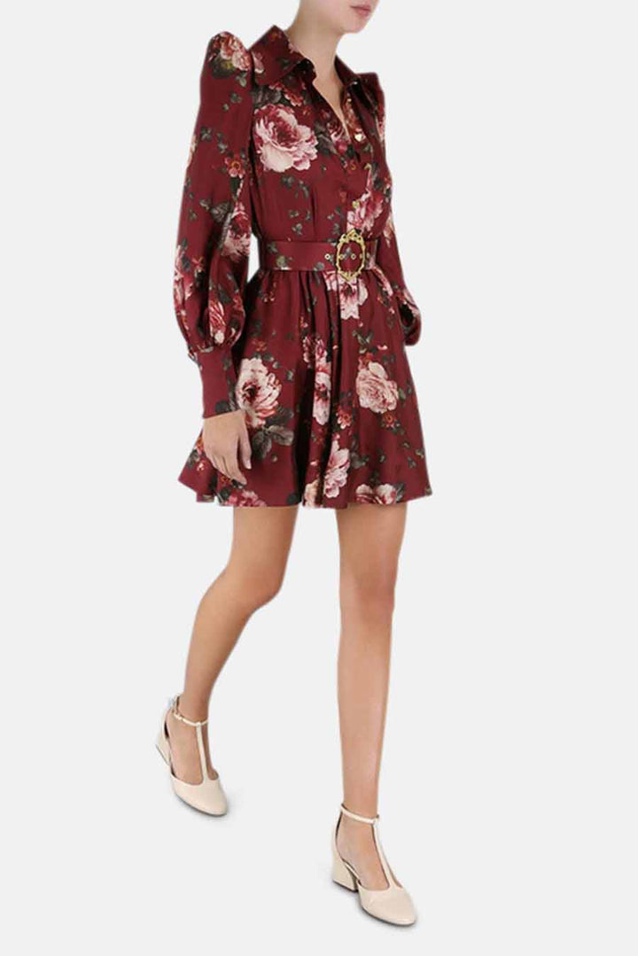 Luminosity Shirt Dress Burgundy Floral Print