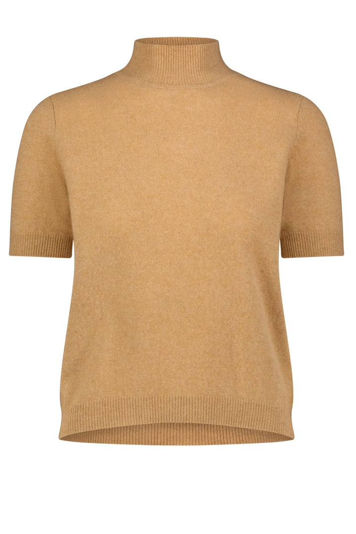 Short Sleeve Mock Neck Top Camel