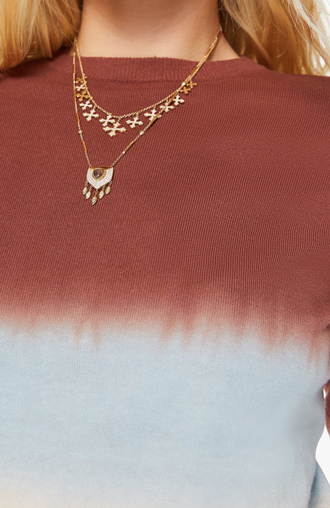 The Crew Neck Jumper Brown Ivory Blue