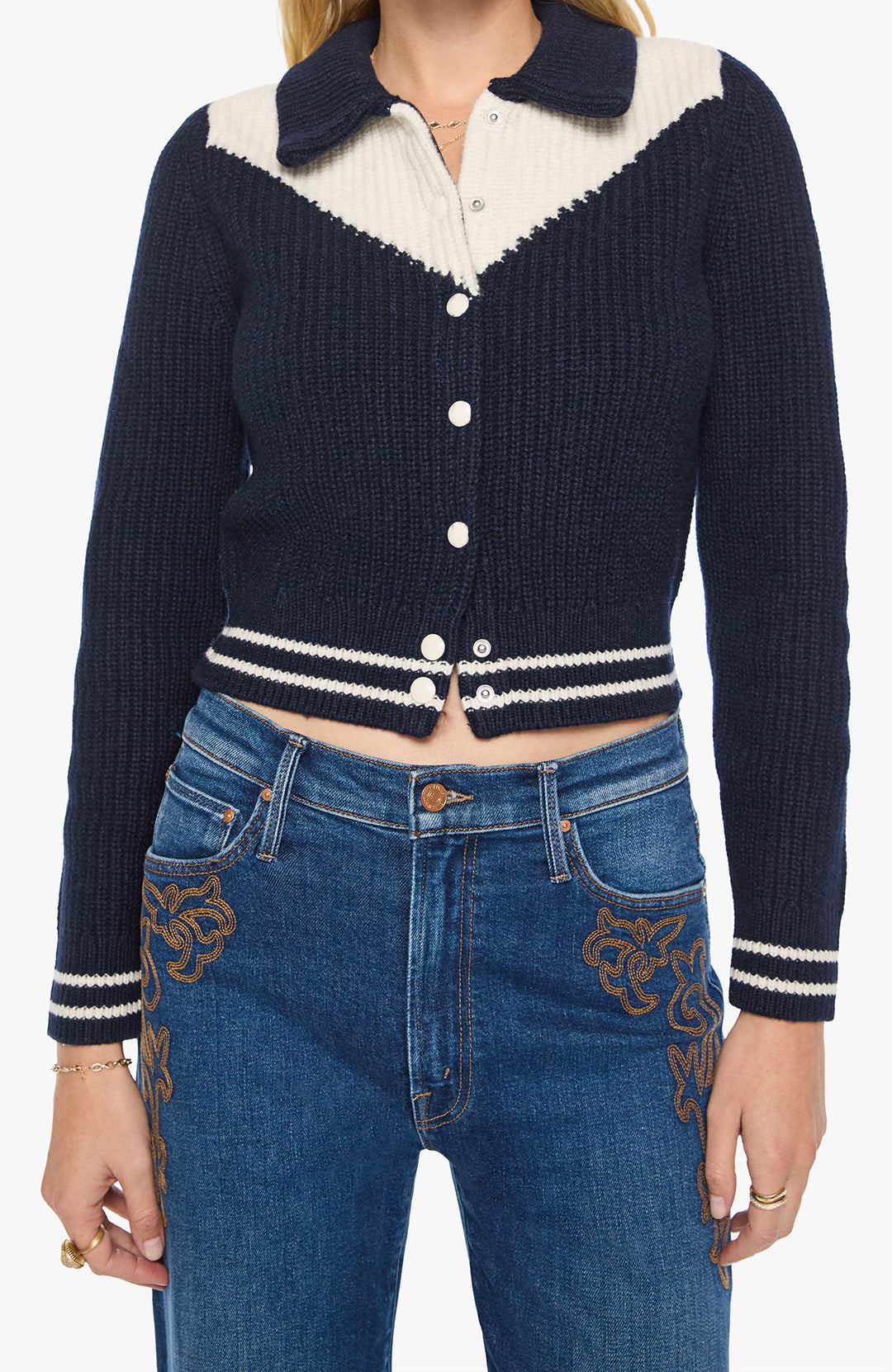 The Baby Raquette Cardigan Navy And Ivory