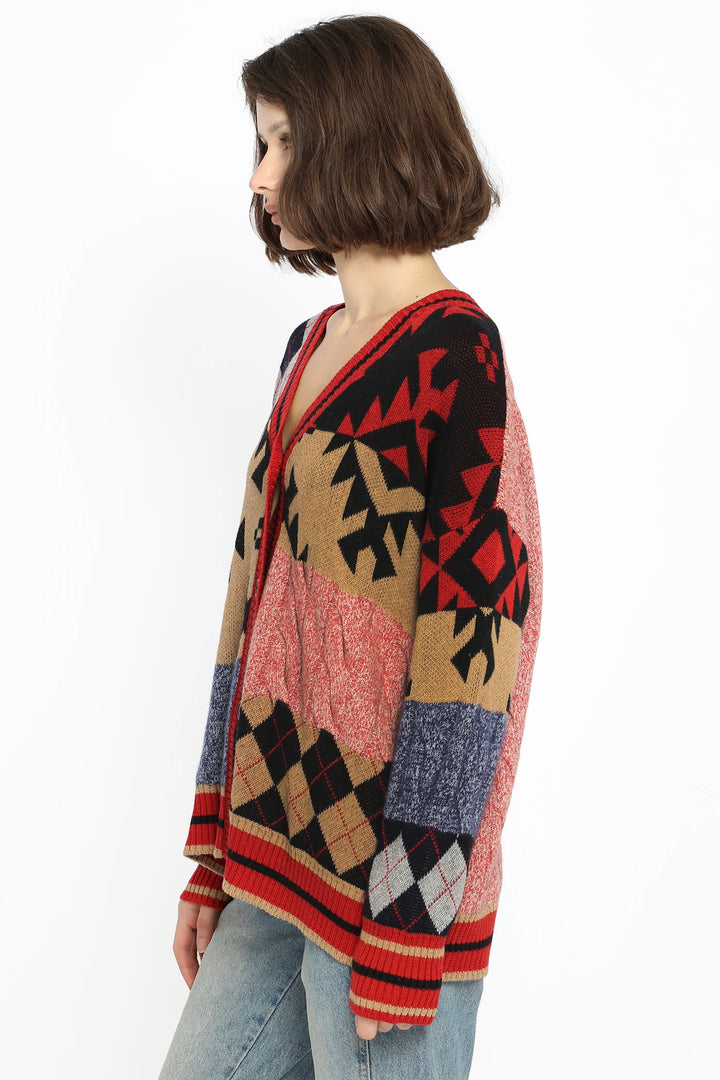 Patchwork Boxy Cardigan Multi Combo