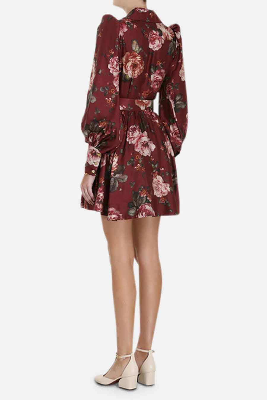 Luminosity Shirt Dress Burgundy Floral Print