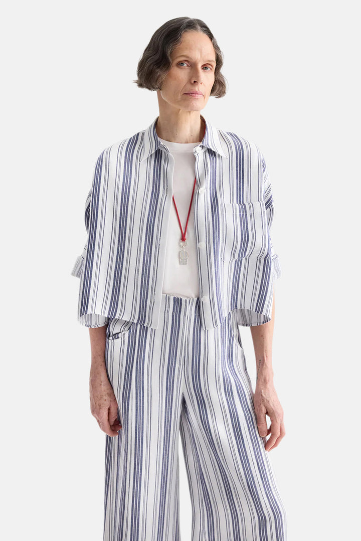 Next Ex Shirt in Linen Ivory / Navy