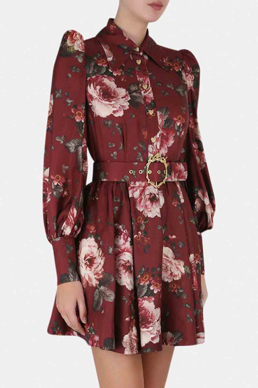 Luminosity Shirt Dress Burgundy Floral Print