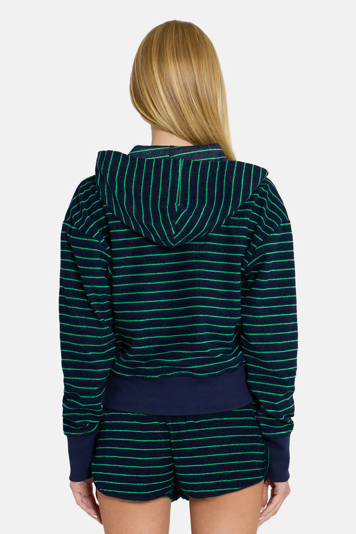 Maisie Terry Zip Up Navy/Green Stripe