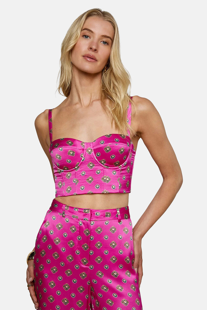 Sonya Silk Bustier Fuchsia/Turquoise Southwestern Geo