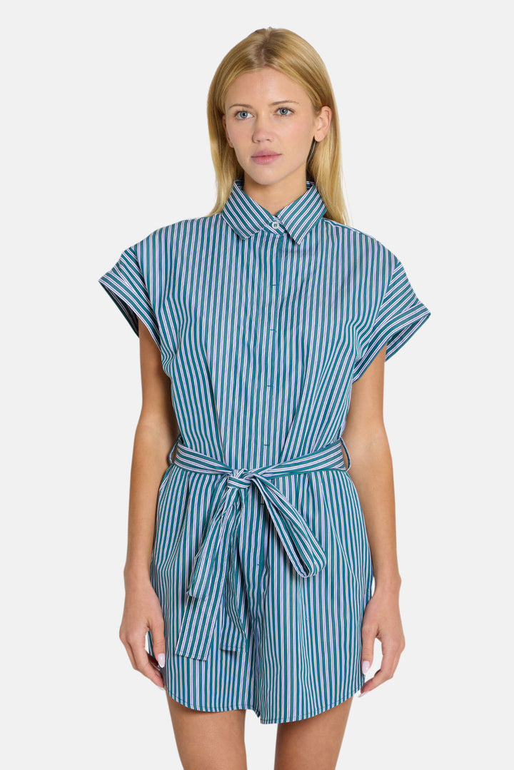 Maidstone Mini Shirt Dress Green/Blue Stripe
